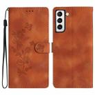 For Samsung Galaxy S21 5G Flower Butterfly Embossing Pattern Leather Phone Case(Brown) - 1