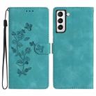 For Samsung Galaxy S21 5G Flower Butterfly Embossing Pattern Leather Phone Case(Sky Blue) - 1