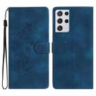 For Samsung Galaxy S21 Ultra 5G Flower Butterfly Embossing Pattern Leather Phone Case(Blue) - 1