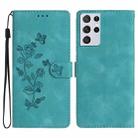 For Samsung Galaxy S21 Ultra 5G Flower Butterfly Embossing Pattern Leather Phone Case(Sky Blue) - 1