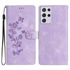 For Samsung Galaxy S21 Ultra 5G Flower Butterfly Embossing Pattern Leather Phone Case(Purple) - 1