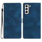 For Samsung Galaxy S21 FE 5G Flower Butterfly Embossing Pattern Leather Phone Case(Blue) - 1