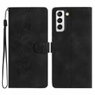 For Samsung Galaxy S21 FE 5G Flower Butterfly Embossing Pattern Leather Phone Case(Black) - 1