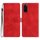 For Samsung Galaxy S20 Flower Butterfly Embossing Pattern Leather Phone Case(Red) - 1