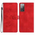 For Samsung Galaxy S20 FE Flower Butterfly Embossing Pattern Leather Phone Case(Red) - 1