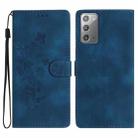 For Samsung Galaxy Note20 Flower Butterfly Embossing Pattern Leather Phone Case(Blue) - 1