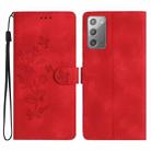 For Samsung Galaxy Note20 Flower Butterfly Embossing Pattern Leather Phone Case(Red) - 1