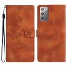 For Samsung Galaxy Note20 Flower Butterfly Embossing Pattern Leather Phone Case(Brown) - 1