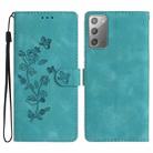 For Samsung Galaxy Note20 Flower Butterfly Embossing Pattern Leather Phone Case(Sky Blue) - 1