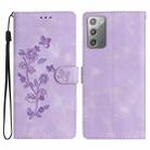 For Samsung Galaxy Note20 Flower Butterfly Embossing Pattern Leather Phone Case(Purple) - 1