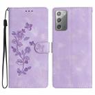 For Samsung Galaxy Note20 Flower Butterfly Embossing Pattern Leather Phone Case(Purple) - 1