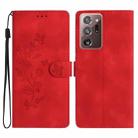 For Samsung Galaxy Note20 Ultra Flower Butterfly Embossing Pattern Leather Phone Case(Red) - 1