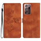 For Samsung Galaxy Note20 Ultra Flower Butterfly Embossing Pattern Leather Phone Case(Brown) - 1