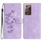 For Samsung Galaxy Note20 Ultra Flower Butterfly Embossing Pattern Leather Phone Case(Purple) - 1