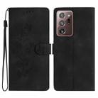 For Samsung Galaxy Note20 Ultra Flower Butterfly Embossing Pattern Leather Phone Case(Black) - 1