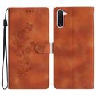 For Samsung Galaxy Note10 Flower Butterfly Embossing Pattern Leather Phone Case(Brown) - 1
