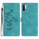 For Samsung Galaxy Note10+ Flower Butterfly Embossing Pattern Leather Phone Case(Sky Blue) - 1