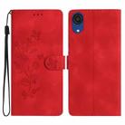 For Samsung Galaxy A04 Core Flower Butterfly Embossing Pattern Leather Phone Case(Red) - 1