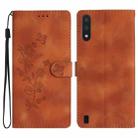 For Samsung Galaxy A10 / M10 Flower Butterfly Embossing Pattern Leather Phone Case(Brown) - 1