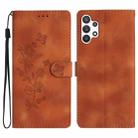 For Samsung Galaxy A13 4G Flower Butterfly Embossing Pattern Leather Phone Case(Brown) - 1