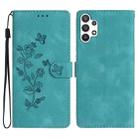 For Samsung Galaxy A13 4G Flower Butterfly Embossing Pattern Leather Phone Case(Sky Blue) - 1