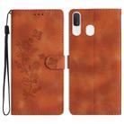 For Samsung Galaxy A20 / A30 Flower Butterfly Embossing Pattern Leather Phone Case(Brown) - 1