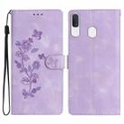 For Samsung Galaxy A20e Flower Butterfly Embossing Pattern Leather Phone Case(Purple) - 1