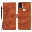 For Samsung Galaxy A20s Flower Butterfly Embossing Pattern Leather Phone Case(Brown) - 1