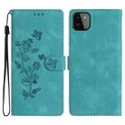 For Samsung Galaxy A22 5G Flower Butterfly Embossing Pattern Leather Phone Case(Sky Blue) - 1