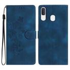 For Samsung Galaxy A40 Flower Butterfly Embossing Pattern Leather Phone Case(Blue) - 1