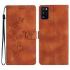 For Samsung Galaxy A41 Flower Butterfly Embossing Pattern Leather Phone Case(Brown) - 1