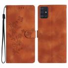 For Samsung Galaxy A51 4G Flower Butterfly Embossing Pattern Leather Phone Case(Brown) - 1
