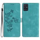 For Samsung Galaxy A51 4G Flower Butterfly Embossing Pattern Leather Phone Case(Sky Blue) - 1