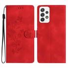 For Samsung Galaxy A72 5G Flower Butterfly Embossing Pattern Leather Phone Case(Red) - 1