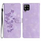 For Samsung Galaxy M32 Flower Butterfly Embossing Pattern Leather Phone Case(Purple) - 1