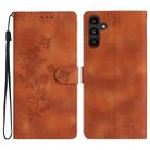 For Samsung Galaxy A25 5G Flower Butterfly Embossing Pattern Leather Phone Case(Brown) - 1