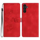 For Samsung Galaxy S23 FE 5G Flower Butterfly Embossing Pattern Leather Phone Case(Red) - 1