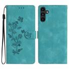 For Samsung Galaxy S23 FE 5G Flower Butterfly Embossing Pattern Leather Phone Case(Sky Blue) - 1