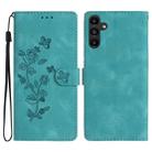 For Samsung Galaxy A15 Flower Butterfly Embossing Pattern Leather Phone Case(Sky Blue) - 1