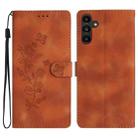 For Samsung Galaxy A35 5G Flower Butterfly Embossing Pattern Leather Phone Case(Brown) - 1