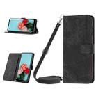 For Realme 11 5G Global/11x Skin Feel Stripe Pattern Leather Phone Case with Lanyard(Black) - 1