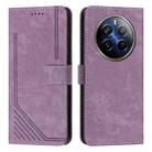 For Realme 12 Pro+ Skin Feel Stripe Pattern Leather Phone Case with Lanyard(Purple) - 1