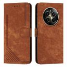 For Realme 12+ Skin Feel Stripe Pattern Leather Phone Case with Lanyard(Brown) - 1