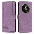 For Realme 12+ Skin Feel Stripe Pattern Leather Phone Case with Lanyard(Purple) - 1