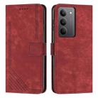 For Realme C75 / V60 Pro Skin Feel Stripe Pattern Leather Phone Case with Lanyard(Red) - 1