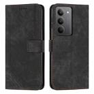 For Realme C75 / V60 Pro Skin Feel Stripe Pattern Leather Phone Case with Lanyard(Black) - 1