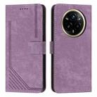 For Realme 14 Pro+ Skin Feel Stripe Pattern Leather Phone Case with Lanyard(Purple) - 1