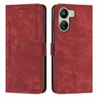 For Xiaomi Redmi 13C Skin Feel Stripe Pattern Leather Phone Case with Long Lanyard(Red) - 1