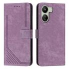 For Xiaomi Redmi 13C Skin Feel Stripe Pattern Leather Phone Case with Long Lanyard(Purple) - 1