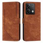 For Xiaomi Redmi Note 13 Skin Feel Stripe Pattern Leather Phone Case with Long Lanyard(Brown) - 1